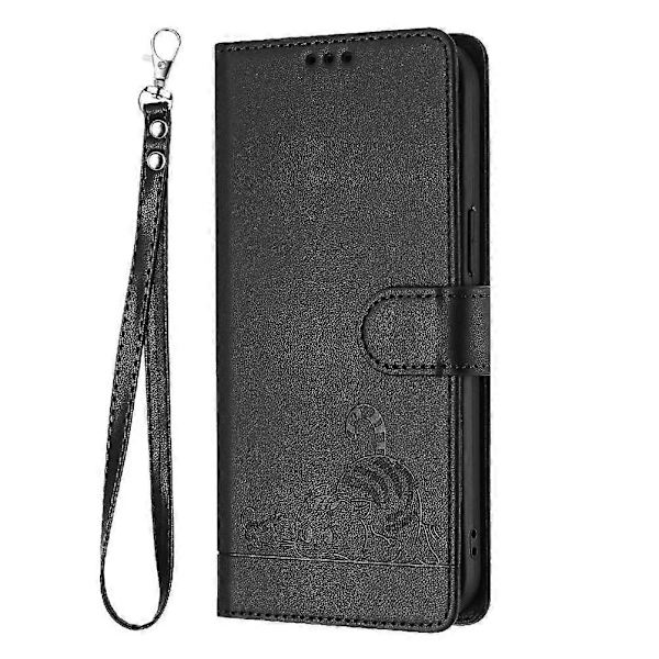 Etui til iPhone 15 Plus kortholder støtteben kat RFID pung flip cover sort