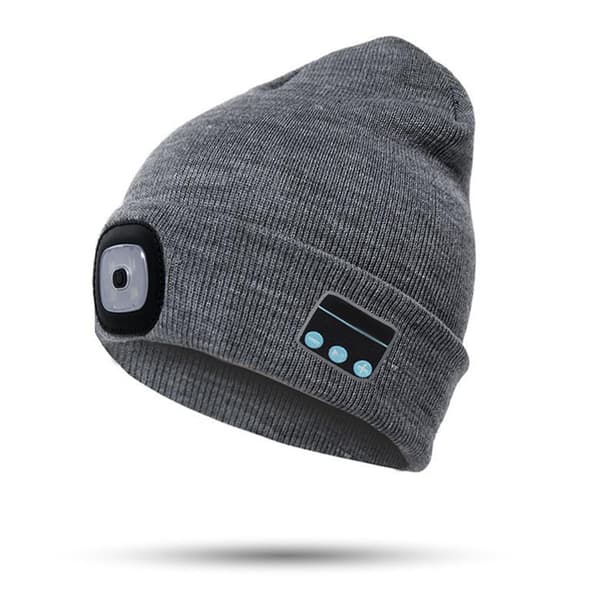 Bluetooth lue med LED-hodelykt, oppladbar lue med trådløs Bluetooth, vintervarm strikkelue, ny A
