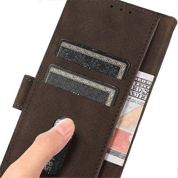 KHAZNEH Kompatibel med iPhone 16 Fodral Textur PU Läder Vikbart Stativ Telefonfodral Brun
