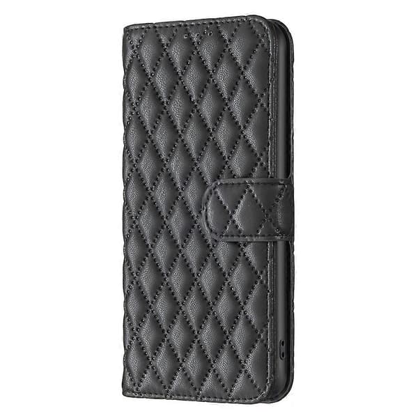 Til OPPO A15 Diamond Lattice Wallet Læder Flip Telefonetui Sort