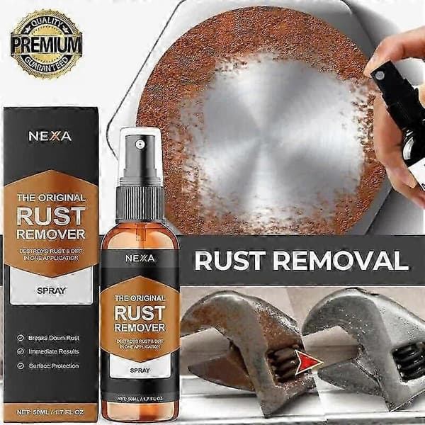 NEXA Rustfjerner Spray Hurtigvirkende Multi-overflaterenser | Fjerner rust, 50mL-KAKA(30ML med håndklesvamp) A