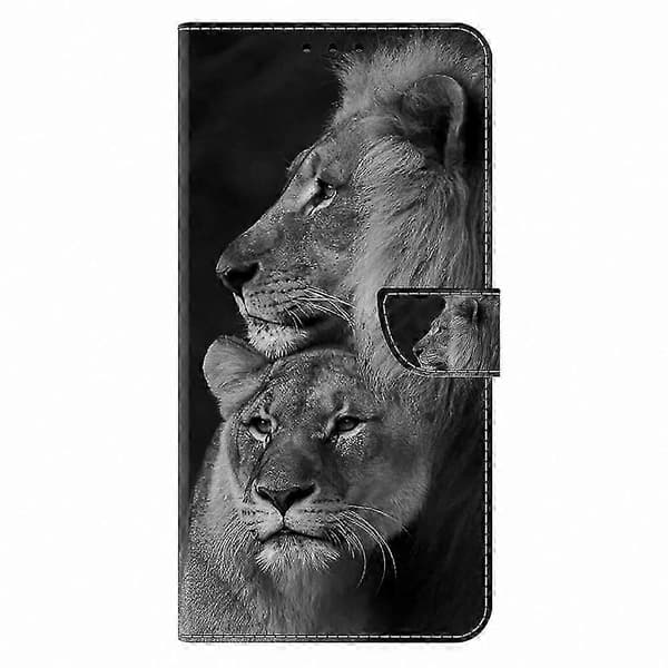 Magnetlås Läderplånboksfodral med 3D Blomdesign för Galaxy A36 5G - Silvermönster Telefonfodral Par Lejon