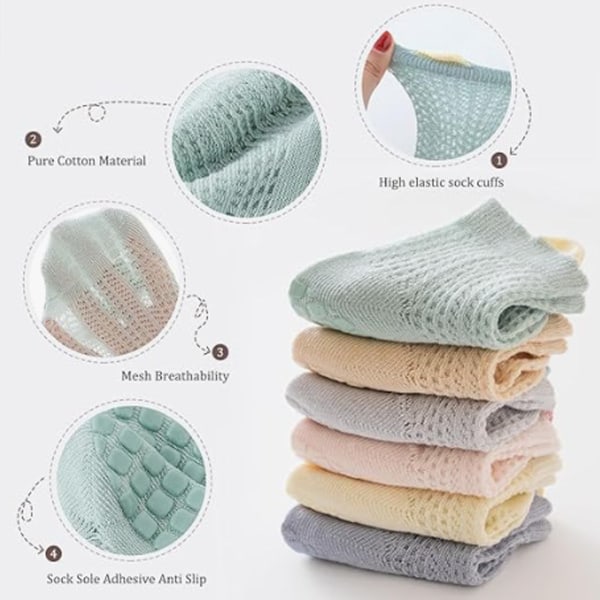 6 par sommer mesh sokker for baby gutter, småbarns jentesokker for