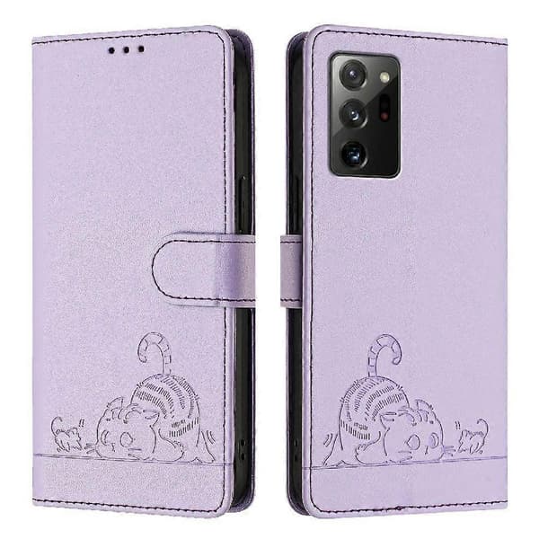 Etui til Samsung Galaxy Note 20 Kortholder Kickstand Pung Flip Cover Kat RFID Lilla