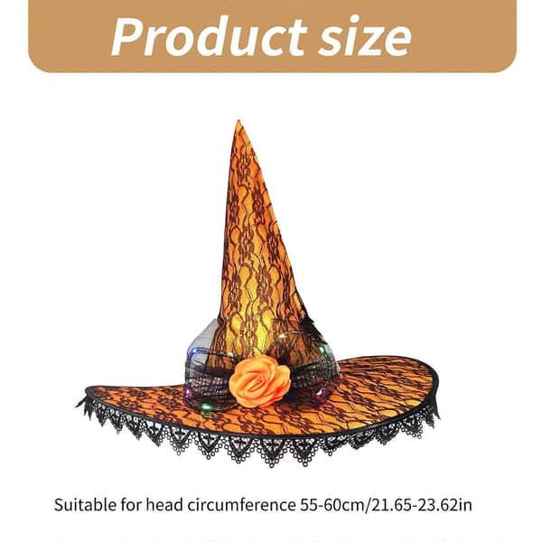 Lysende heksehatt Halloween Kostyme Tilbehør til Halloweenfest Blonde Blomsterhatt Elegant Hodeplagg til Maskerade oransje A