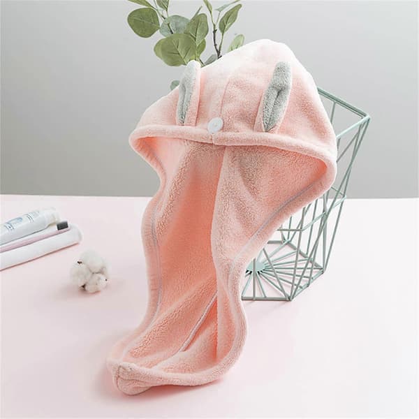 Hårhandduk i mikrofiber och hårtorkningsmössa för kvinnor, snabbtorkande, 2-pack söt kaninöron-design A