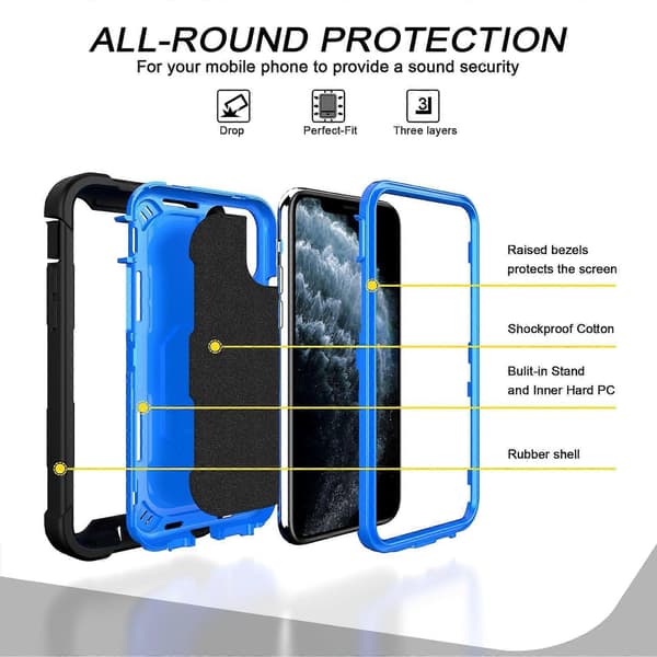 För iPhone 11 Pro PC + Gummi 3-lagers Stötsäkert Skyddsfodral med Roterande Hållare