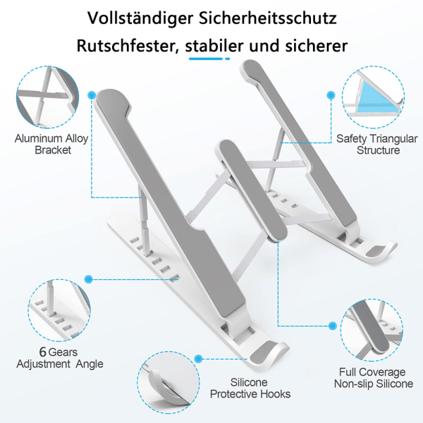 Laptop-stander, 6-trins justerbar laptop-stander, bærbar højdejusterbar ventileret bærbar stander, notebook-stander til MacBook, Lenovo, Dell,
