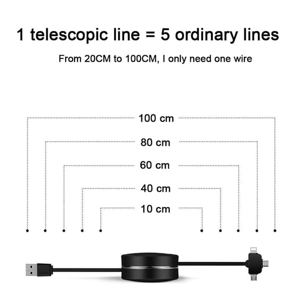 Multiladekabel, 3-i-1 uttrekkbar USB-kabel med mobiltelefonstativ, datakabel, hurtiglading