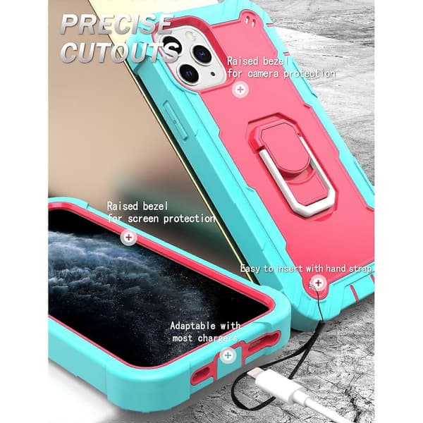 Til iPhone 11 Pro PC + gummi 3-lags støtsikkert beskyttelsesdeksel med roterende holder