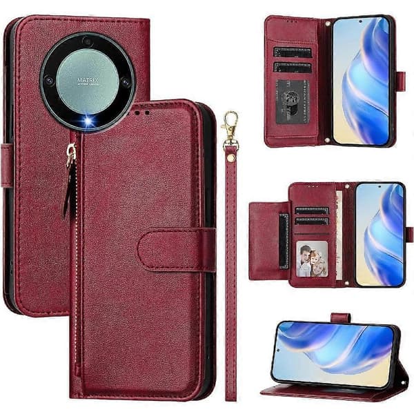 Flip-etui til Honor Magic 5 Lite Lynlås Kortholder PU Læder Magnetisk Rød