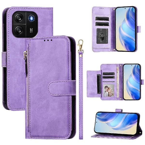 Flip-etui til Blackview Wave 6C lynlås PU-læder magnetisk kortholder lilla