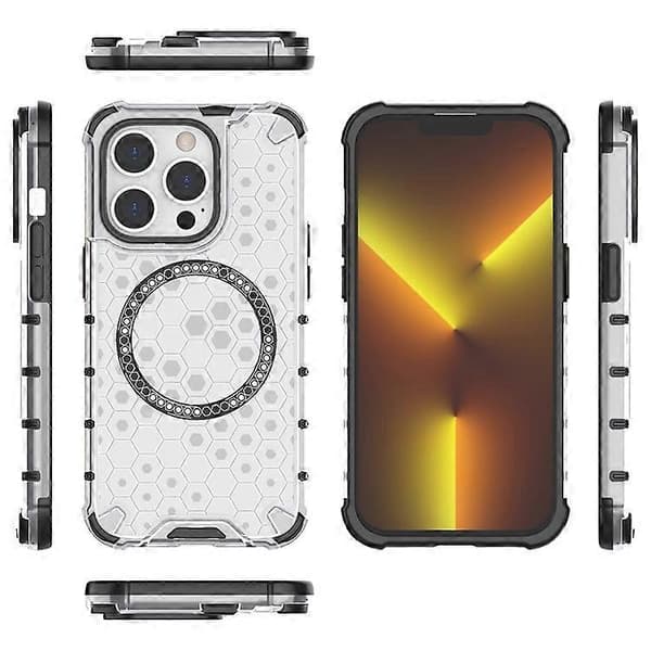 Kompatibelt magnetfodral för iPhone 13 Pro, bikakedesign, förtjockade hörn, TPU+PC-telefonfodral A