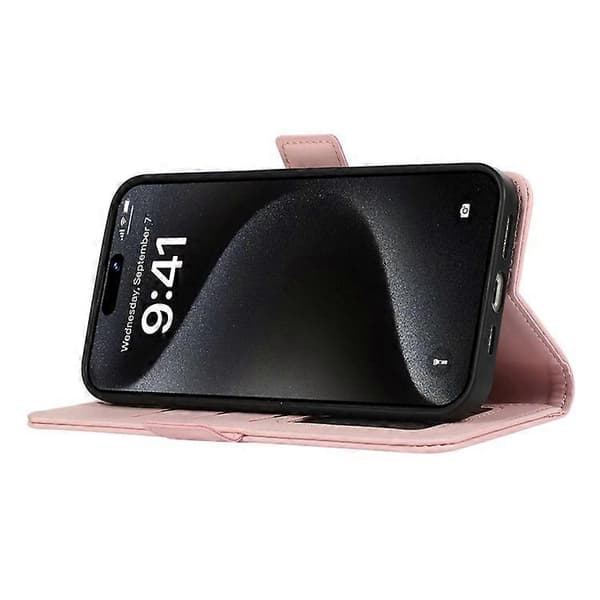 ABEEL Kompatibel med iPhone 16 Stativfodral RFID-blockerande Läderplånboksfodral Rosa