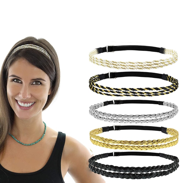 5PCS Adjustable Braided Headband, No Slip Stretchy Hair Band