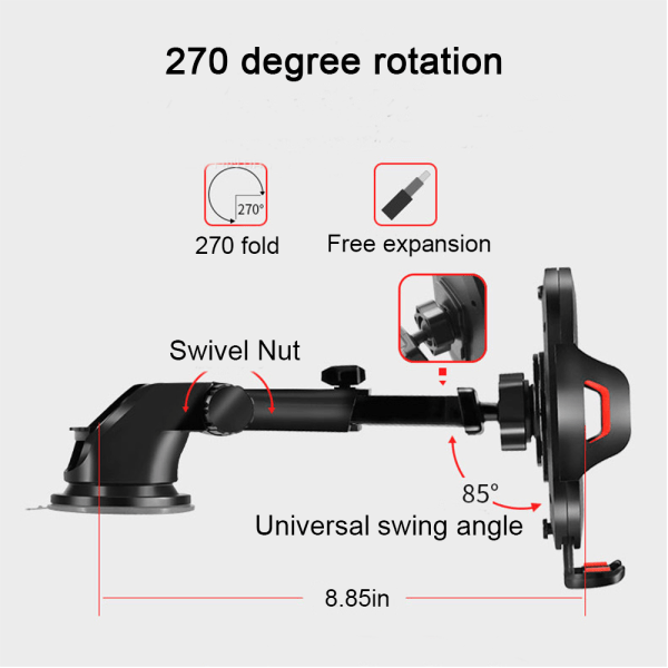 Biltelefonfeste Easy Clamp, nyeste håndfri telefonholder for bildashbord Frontruteluftventil, supersugekopp, kompatibel med iPhone 11/11