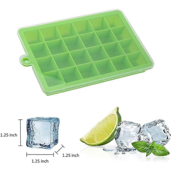 2-pack isbitsformar i silikon med lock, enkel frigöring av isbitsformar för whisky, barnmat, silikonkakform - rosa+grön - 24 A