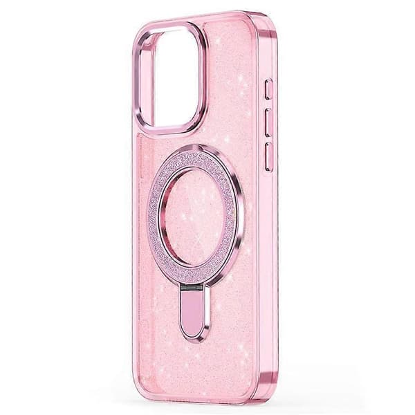 Kompatibel med iPhone 16 Skal Glitter Design TPU+PC Kickstand Telefonfodral（Rosa）