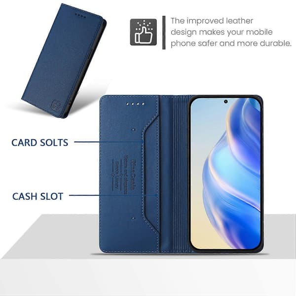 För Samsung Galaxy A26 5G Läderfodral RINACASIS RC01 Telefonfodral med RFID-blockerande Plånboksstativ (Mörkblå, Mörkblå)