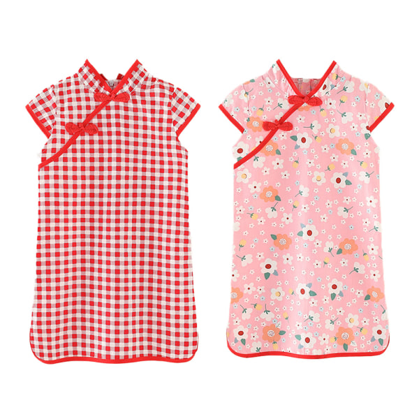 Flickor Qipao Cheongsam Klänning, Småflickor Sommar Rutig och Blommig
