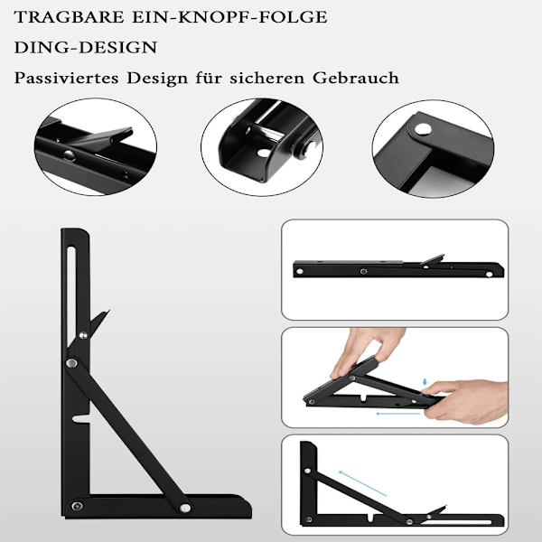 Sammenleggbar konsoll, 2 stk tunge sammenleggbare bordvegg sammenleggbare hyllebraketter lastekapasitet 50 kg, for plassbesparende hjemmekjøkken sammenleggbar bordvegg