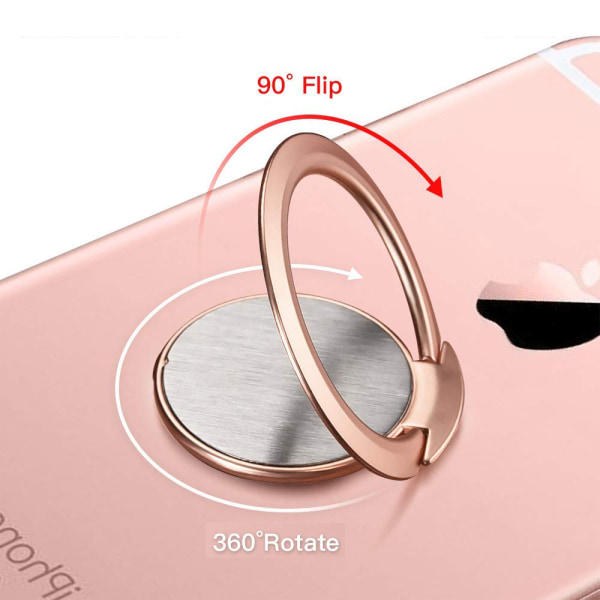 Puhelimen rengasteline, ultraohut 360° pyörivä sormusteline, joka on yhteensopiva automagneettikiinnittimen kanssa iPhonelle Samsung Galaxy (Rose Gold)