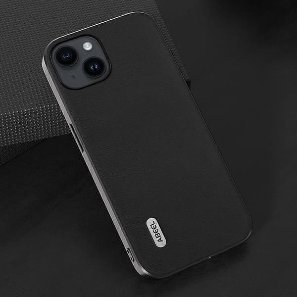 ABEEL För iPhone 15 Plus Texturerat PU-läder+TPU Telefonfodral Fallsäkert Bakskal A