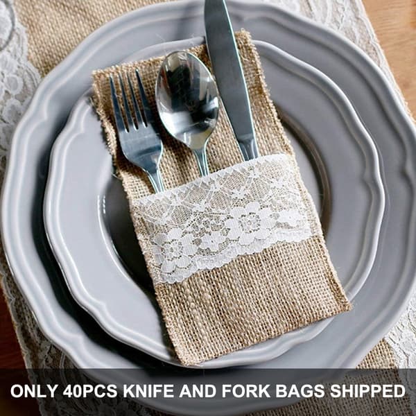 40 stk. jute bestikkpose bestikkpose bestikkstativ burlap og blonde retro bryllupsdekorasjon borddekorasjon bryllupsfest