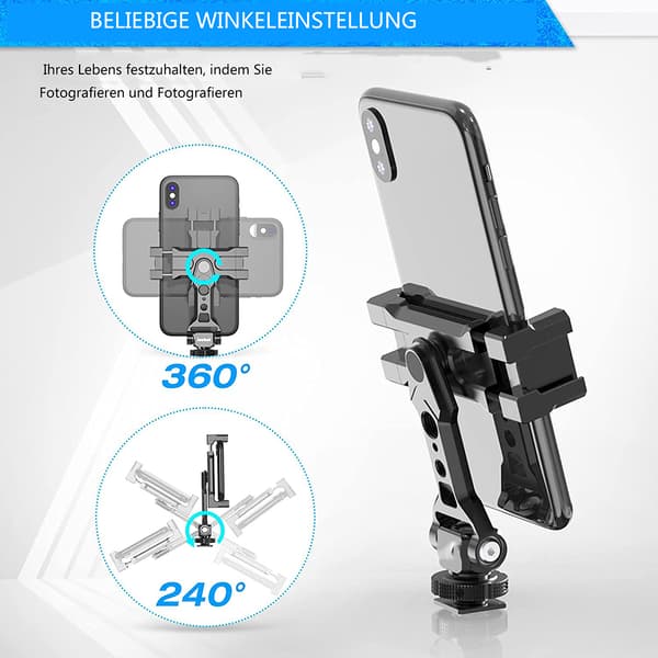 Mobiltelefonstativadapter med 1/4\" skruvhål 360° smartphonehållare