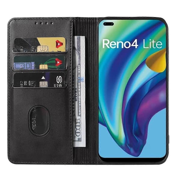 För OPPO Reno4 Lite Magnetisk Stängning Läder Telefonfodral (Svart)