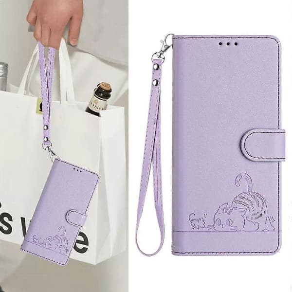 Etui til Samsung Galaxy Note 20 Kortholder Kickstand Pung Flip Cover Kat RFID Lilla