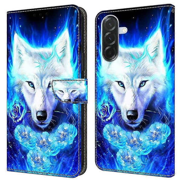 För Samsung Galaxy A56 5G Läderfodral Mönstertryck Plånboksställ Flip Telefonfodral - Vit Varg (Vit Varg)