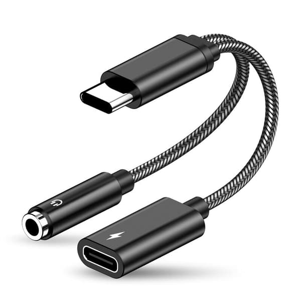 USB C hodetelefonadapter og lading, 2-i-1 USB C til pluggadapter støtter 60W hurtiglading, USB C 3,5 mm Aux Jack-adapter for Samsung A53 A33 S22