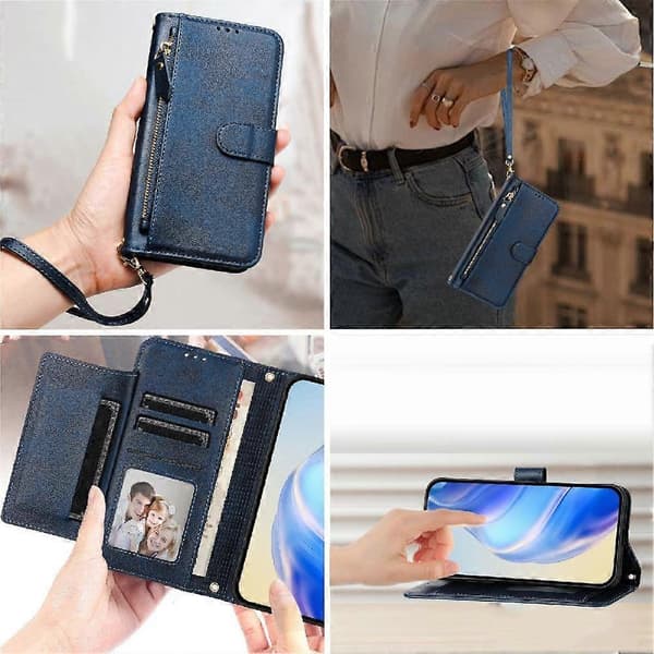 Flip-etui til Xiaomi 12S 5G Lynlås Kortholder PU Læder Magnetisk Blå