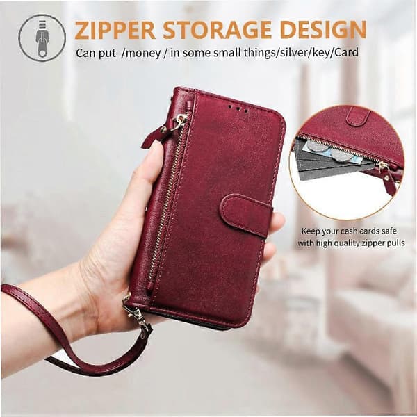 Flip-etui til Xiaomi Redmi Note 12 Pro 5G Lynlås Kortholder PU Læder Magnetisk Rød