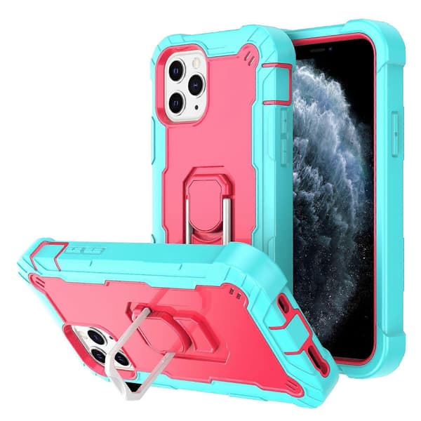 För iPhone 11 Pro PC + Gummi 3-lagers Stötsäkert Skyddsfodral med Roterande Hållare