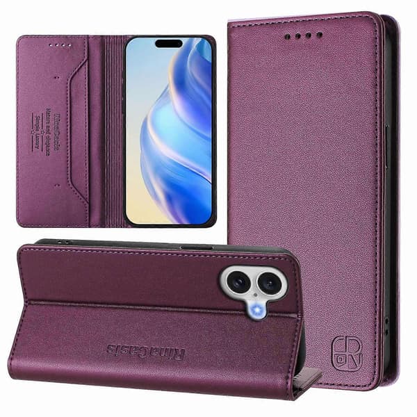 Til iPhone 17 Lædercover RINACASIS RC01 Telefoncover med RFID-blokerende Pungstativ (Violet)