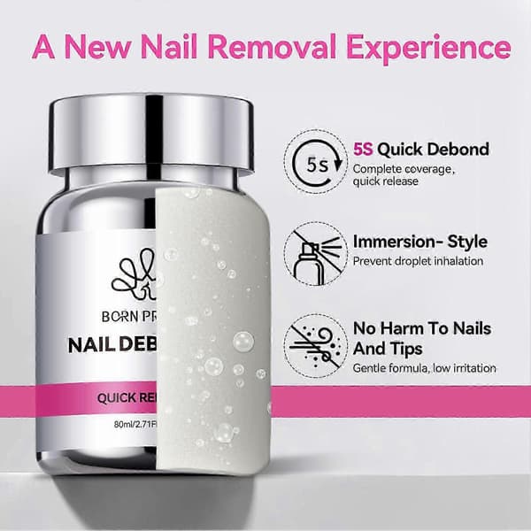 Neglelimfjerner, 80ML Press on Nails Limfjerner med Svamp, Akryl Neglefjerner & Neglebåndsskubber i Rustfrit Stål, Skånsom Hurtig Fjernelse til Lim A