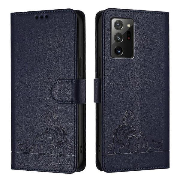 Fodral för Samsung Galaxy Note 20 Kortplats Hållare Stöd Plånbok Flipskydd Katt RFID Blå