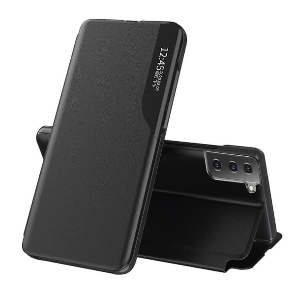 Side Display Magnetisk Læderetui Til Samsung Galaxy S21+ 5G (Sort)