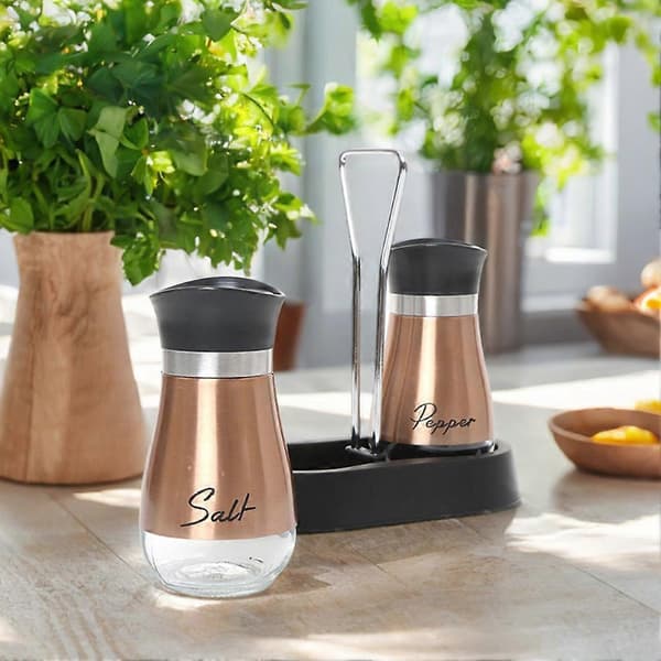 Salt- og pepperbøsse i rustfritt stål, stilig moderne design, rustikk gårdskjøkken A