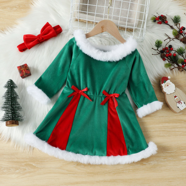 Tjejer långärmad enaxelklänning Barns julklänning