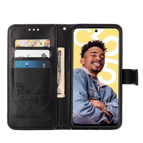 För Realme C55 präglat fjärilsläderfodral