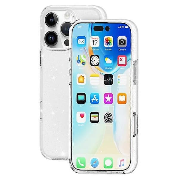Kompatibel med iPhone 16 Pro Max Glitterdeksel PC-bakside TPU+TPE-ramme Bling Sparkle Støtsikkert deksel A
