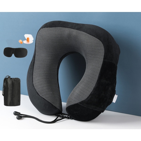 U-muotoinen tyyny-musta rajat ylittävä hot style niskatyyny+3D-silmämaski+korvatulpat+lahjarasia