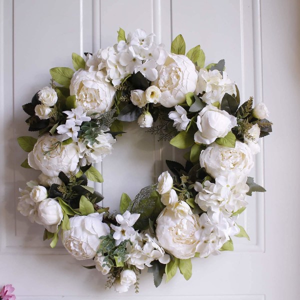 Pæon Hortensia Krans, Silke Hvid Pæon Hortensia Kunstig