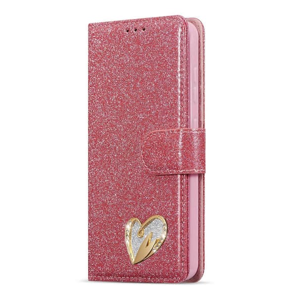 Glitterpulver Kärlek Läder Telefonfodral för Samsung Galaxy S25 5G