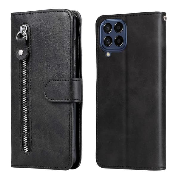 Til Samsung Galaxy M53 5G Kalvetekstur Lynlås Læder Telefoncover