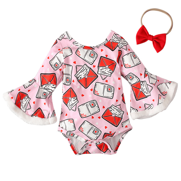 Baby Romper utsvängda långärmade kuvert Heart Print Bodysuit Jum