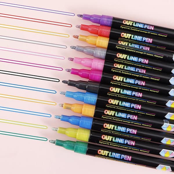 Dobbeltlinje Outline Highlighter Penner Glatt Blekk Highlighter Bursdagsgave til Barn A